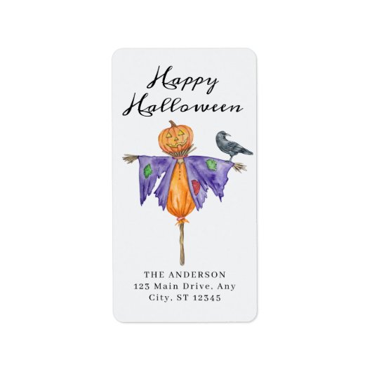Halloween vogelverschrikker met pompoen etiket (Voorkant)
