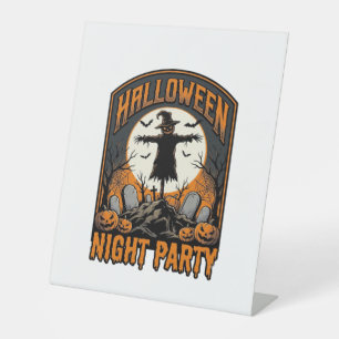 Halloween Vogelverschrikker Shirt Vintage Kerkhof Reclamebord Met Voetstuk