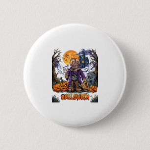Halloween vogelverschrikker snoepzak pompoenen hek ronde button 5,7 cm