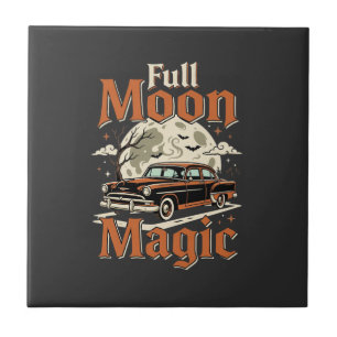 Halloween Volle Maan Magie Vintage Auto Tegeltje
