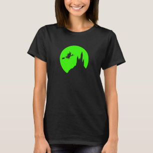 Halloween Volle Maan Spookte Kasteel Vliegende Hek T-shirt