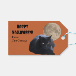 Halloween Volle Maan Zwarte Kat Cadeaulabel