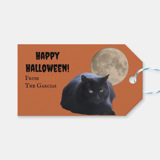 Halloween Volle Maan Zwarte Kat Cadeaulabel (Voorkant (Horizontaal))