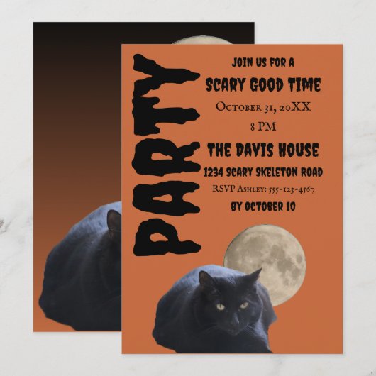 Halloween Volle Maan Zwarte Kat Kaart (Voorkant / Achterkant)