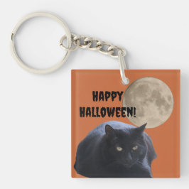 Halloween Volle Maan Zwarte Kat Sleutelhanger
