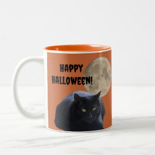 Halloween Volle Maan Zwarte Kat Tweekleurige Koffiemok