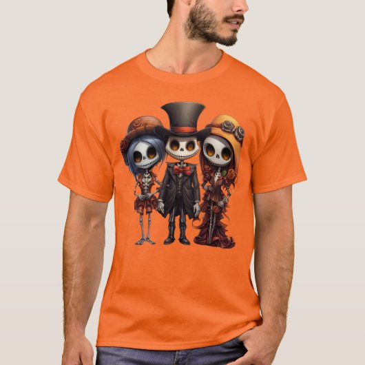 Halloween voodoo poppen griezelig tux skelet t-shirt (Voorkant)