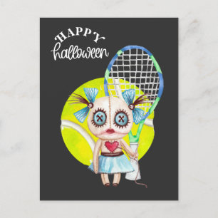Halloween voor tennisser met racket feestdagenkaart