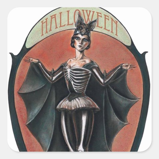  Halloween vrouw in kostuum sticker (Voorkant)