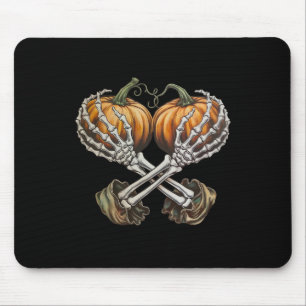 Halloween Vrouwen Borst Skelet Hand Pompoen Muismat