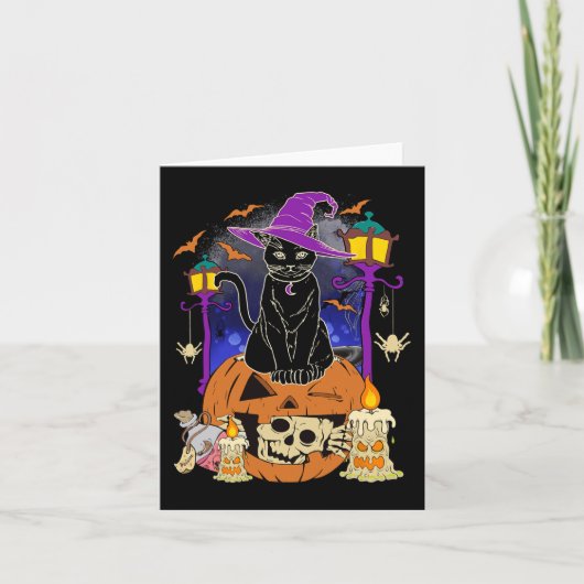 Halloween Vrouwen Mannen Kinder Halloween Black Ca Kaart (Voorkant)