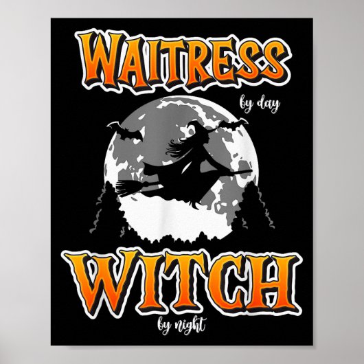Halloween Waitress Witch, Funny Cute Restaurant Se Poster (Voorkant)