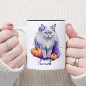 Halloween waterverf angora kat met pompoen tweekleurige koffiemok