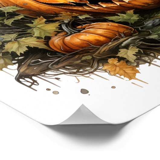 Halloween Waterverf griezelige pompoen in bos Poster (Hoek)