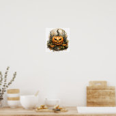 Halloween Waterverf griezelige pompoen in bos Poster (Keuken)