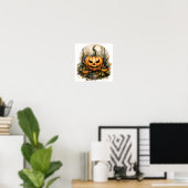 Halloween Waterverf griezelige pompoen in bos Poster (Thuiskantoor)