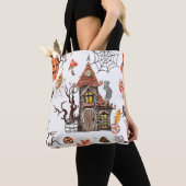 Halloween Waterverf: Haunted House Pattern. Draagtas (Dichtbij)