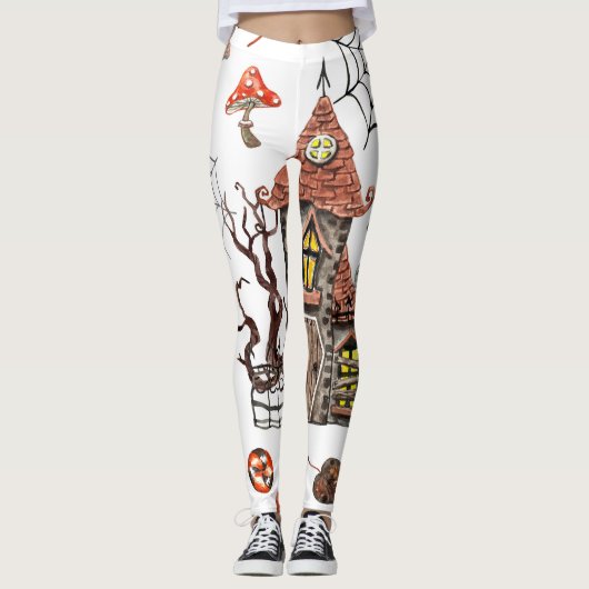 Halloween Waterverf: Haunted House Pattern. Leggings (Voorkant)