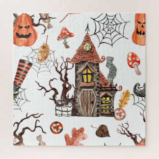Halloween Waterverf: Haunted House Pattern. Legpuzzel