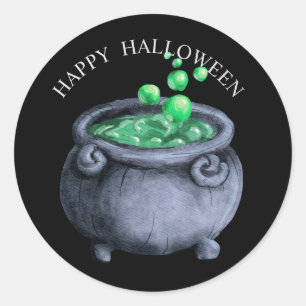 Halloween waterverf heks bubbling cauldron ronde sticker