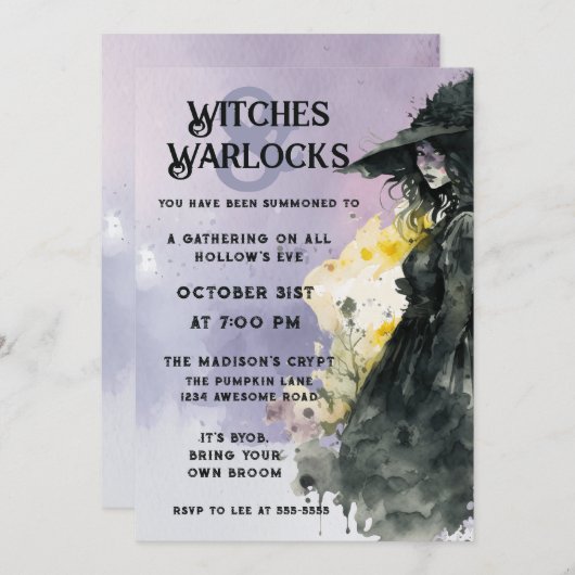 Halloween Waterverf heks Kaart (Voorkant / Achterkant)