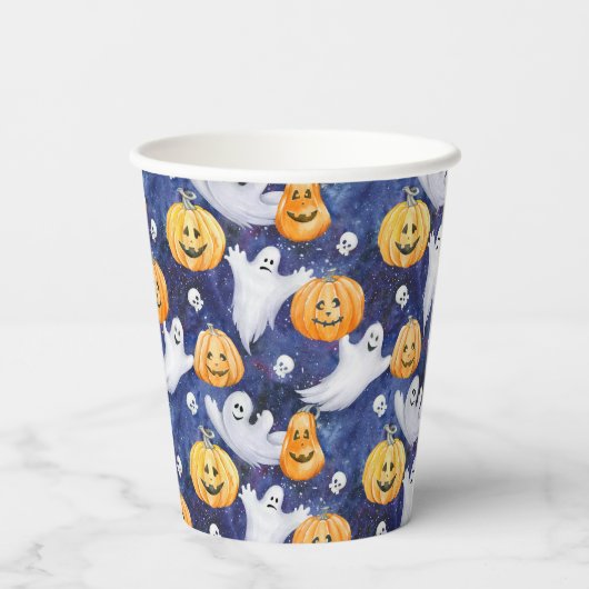 Halloween Waterverf Patroon Papieren Bekers (Achterkant)