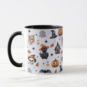 Halloween Waterverf Pompoen Kat Schedel Patroon Mok