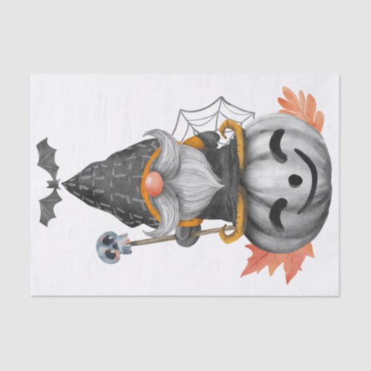 Halloween Waterverf Pumpkin Gnome Tissuepapier (Voorkant)