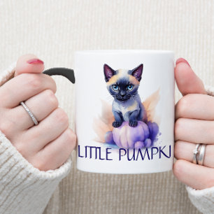 Halloween waterverf siamese kat met pompoen magische mok