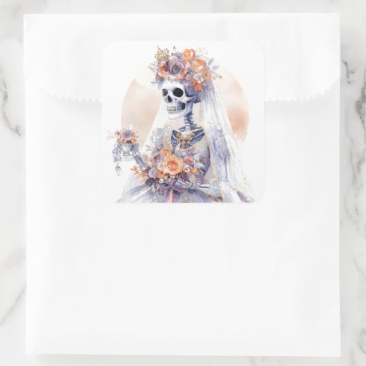 Halloween-waterverf skeletstickers vierkante sticker (Tas)