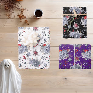 Halloween-waterverfpatroon Schedel Bloemmotief Inpakpapier Vel