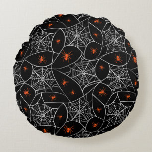 Halloween web en spinnen achtergrond. rond kussen