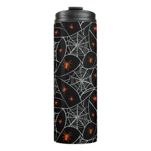 Halloween web en spinnen achtergrond. thermosbeker