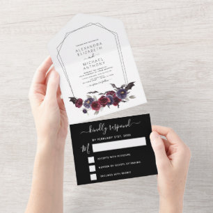 Halloween Wedding Autumn Herfst Dark Burgundy Blac All In One Uitnodiging