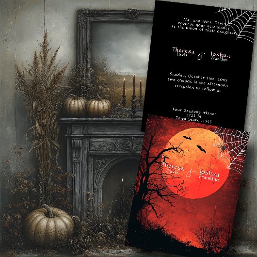 Halloween Wedding Black Spider Bats Volle Maan Kaart