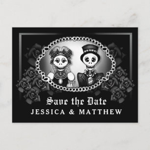 Halloween Wedding Black White Fun Skeletons Aankondigingskaart