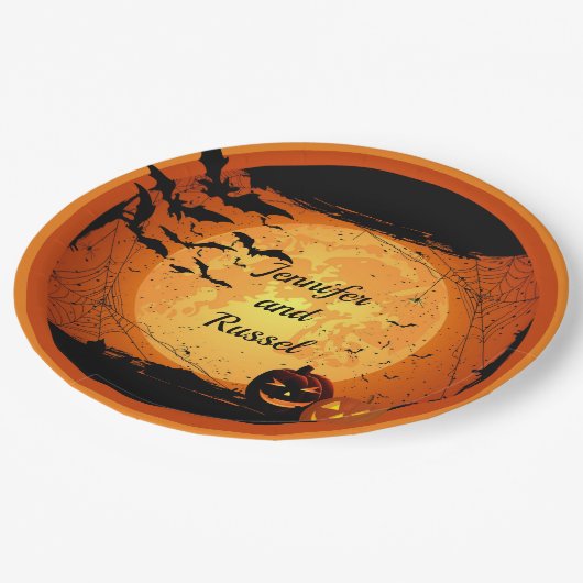 Halloween Wedding Reception personaliseert Papieren Bordje (Gekanteld)