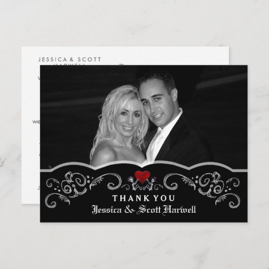 Halloween Wedding Skeletons Hartfoto Dank u Briefkaart (Voorkant / Achterkant)