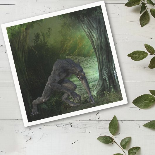 Halloween weerwolf donker bos servet