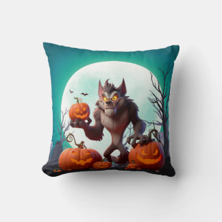 Halloween weerwolf en pompoenen kussen