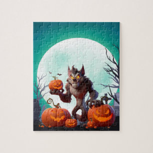 Halloween weerwolf en pompoenen legpuzzel