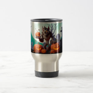 Halloween weerwolf en pompoenen reisbeker