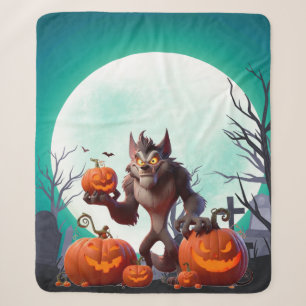 Halloween weerwolf en pompoenen sherpa deken