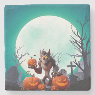 Halloween weerwolf en pompoenen stenen onderzetter