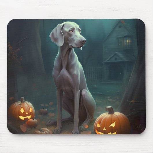 Halloween Weimaraner met pompoenen eng Muismat (Voorkant)