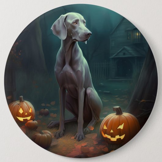Halloween Weimaraner met pompoenen eng Ronde Button 6,0 Cm (Voorkant)