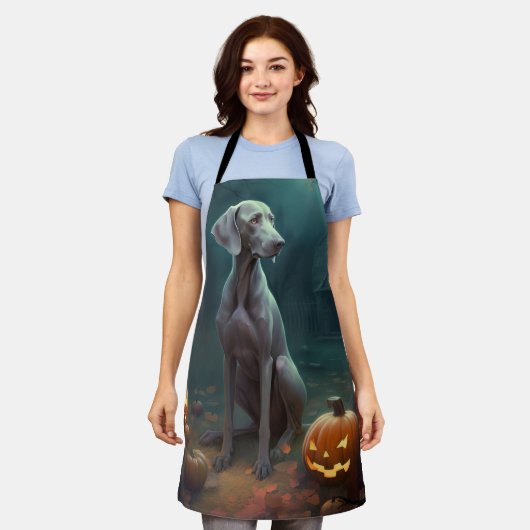 Halloween Weimaraner met pompoenen eng Schort (Gedragen)