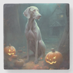 Halloween Weimaraner met pompoenen eng Stenen Onderzetter