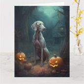 Halloween Weimaraner met pompoenen griezelig Kaart (Gele Bloem)