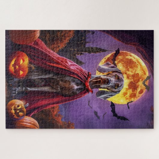 Halloween Weimaraner Vampire Pumpkins eng Legpuzzel (Horizontaal)